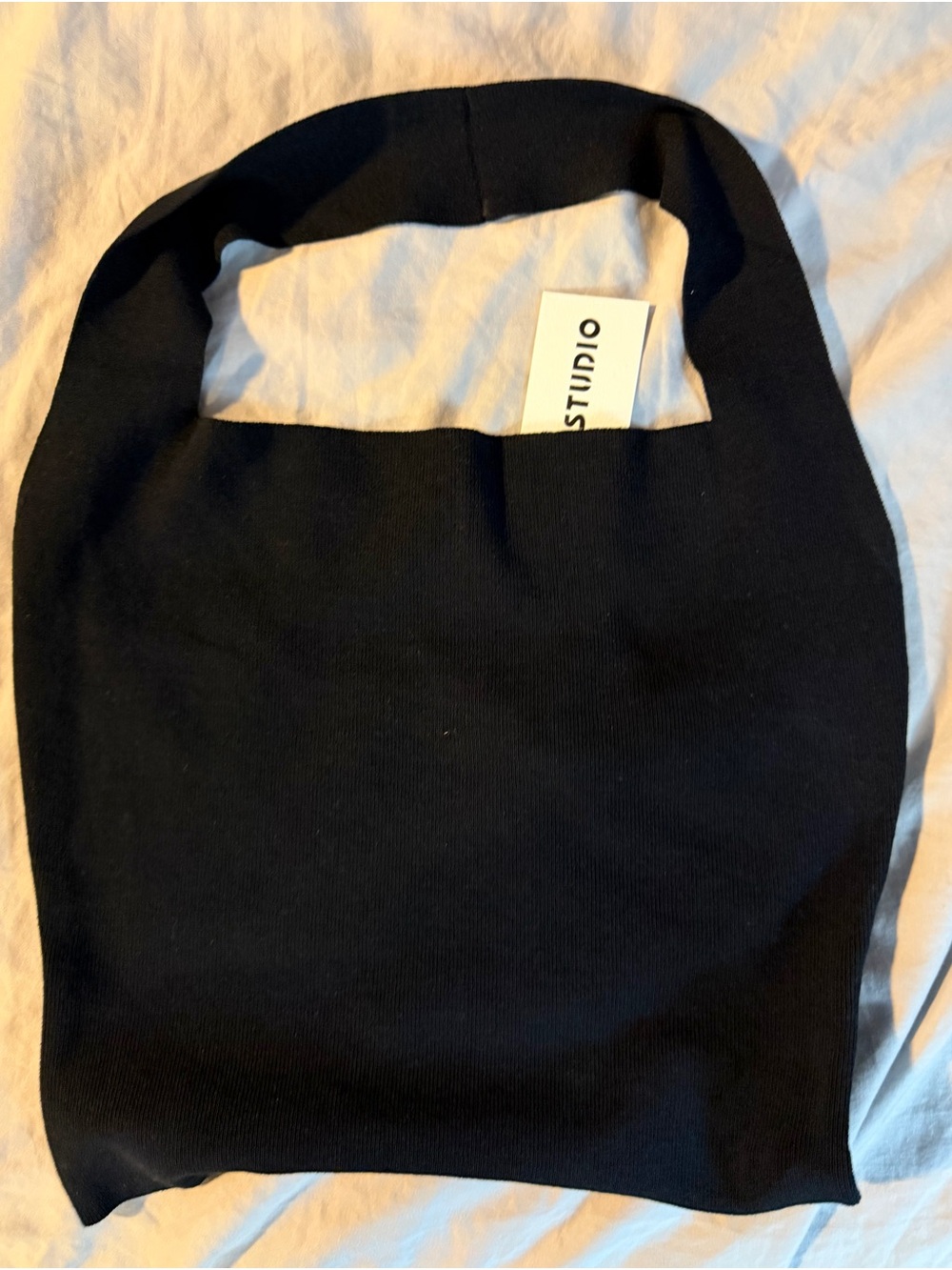 W. Studio Black Knit Halter Top with Wide Strap